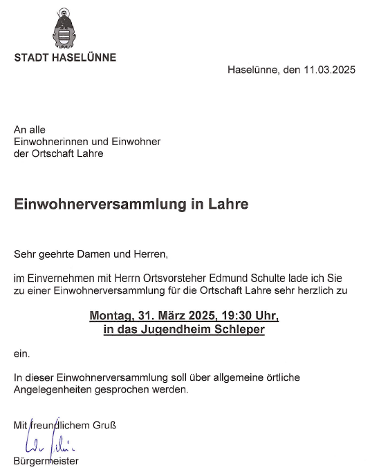 Einwohnerversammlung Lahre 31.05.25