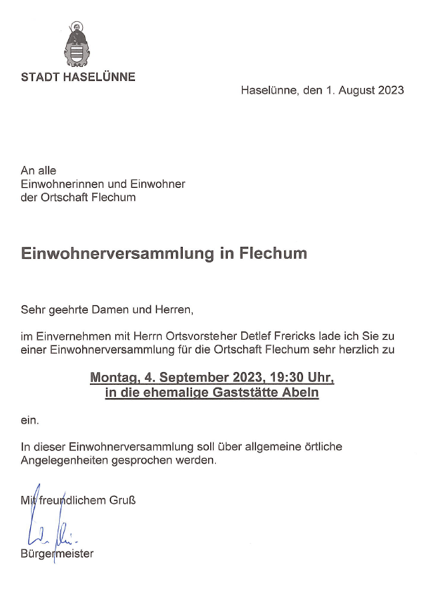 Einwohnerversammlung in Flechum