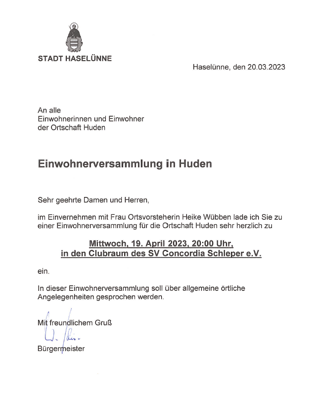 Einwohnerversammlung in Huden