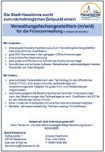 Verwaltungsfachangestellte/r (m/w/d) für den Bereich Finanzverwaltung in Teilzeit (20 Std./Wo.)