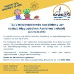 Tätigkeitsbegleitende Ausbildung zur sozialpädagogischen Assistenz (m/w/d) zum 01.02.2024