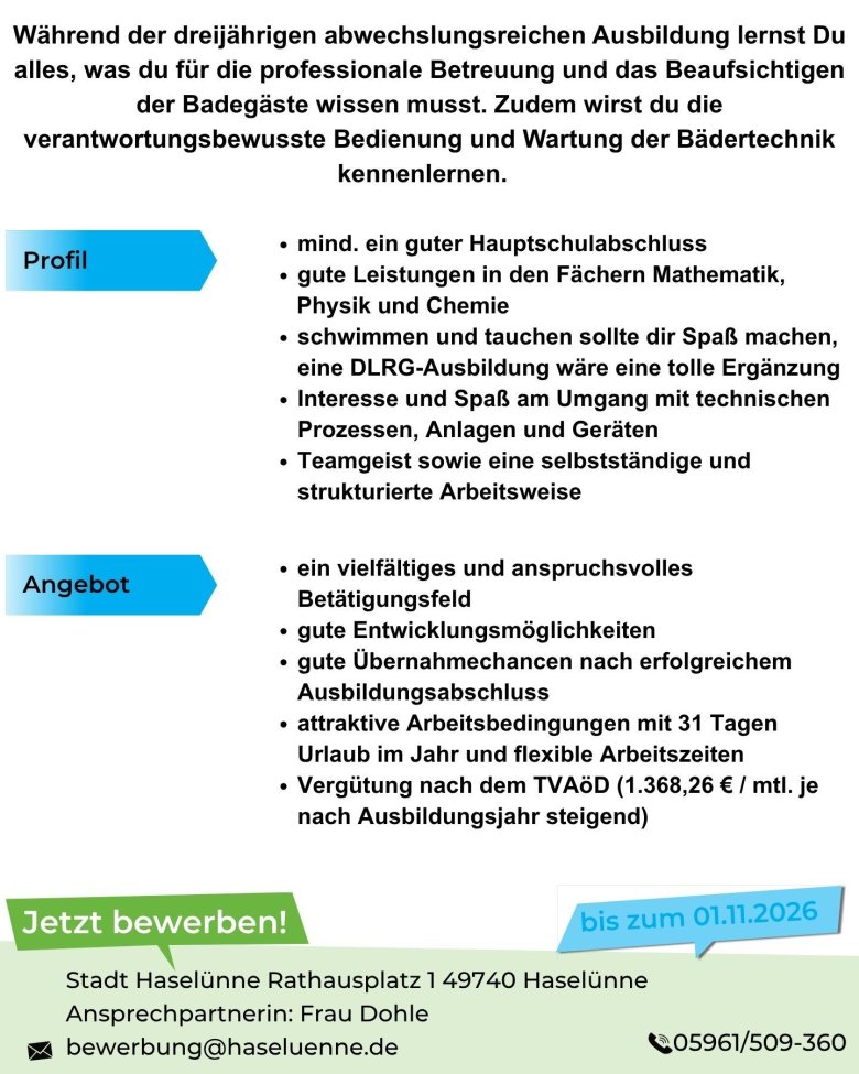 Ausbildung zum Fachangestellen für Bäderbetriebe (m/w/d)